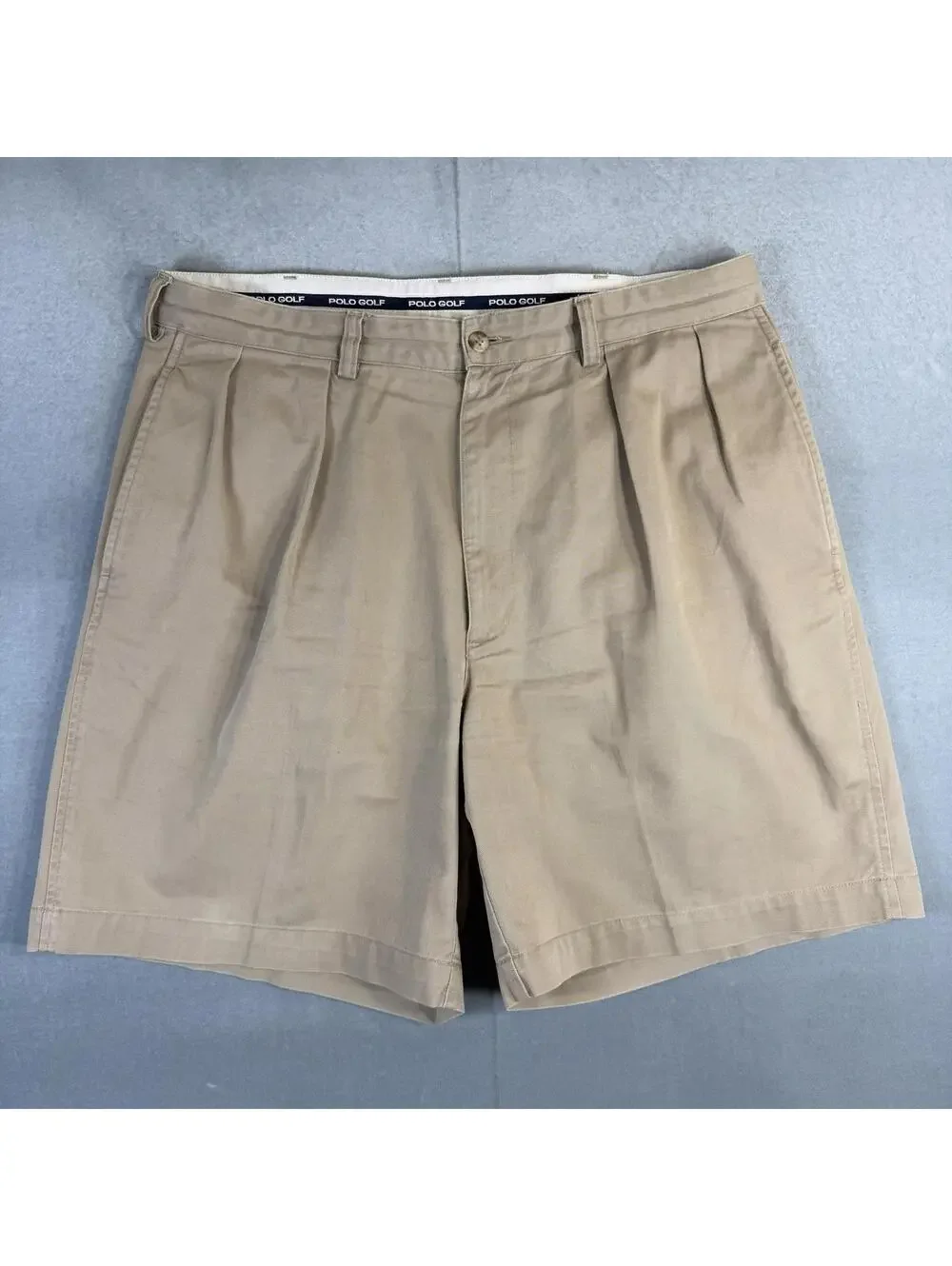 VTG Polo Ralph Lauren Classic Golf Shorts Mens 36 Beige Pleated Crest Logo 90s